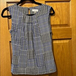Calvin Klein Black and White Sleeveless Pleated Blouse